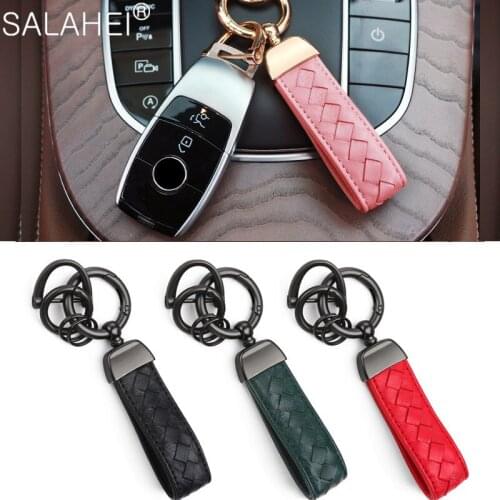 Hot Selling Car Key Chain Genuine Leather Keyring Braided Woven Rope Car Keychain Key Holder Men Women Hand-woven Hanging Buckle