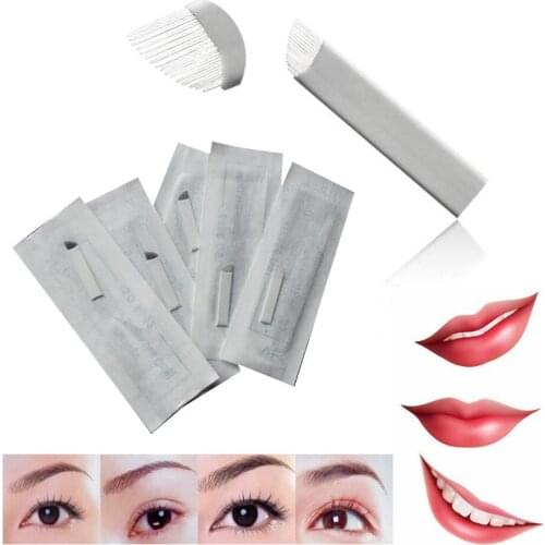 Tattoo needle 100pieces 16 pin Sterilized Stainless Steel 3D tattoo Embroidery Eyebrow Permanent Makeup Needles Blade Hot Sale