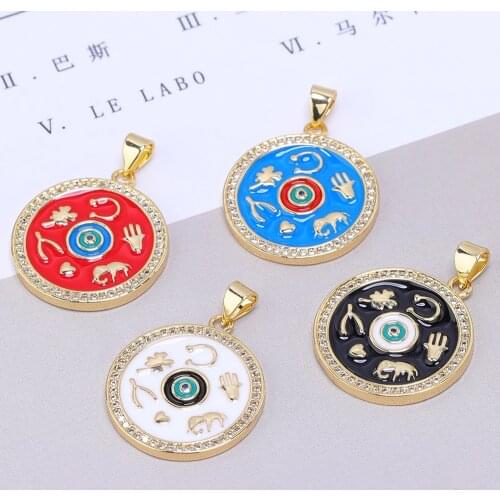 Juya Handicraft Gold Plated Enamel Greek Evil Eye Hand Love Heart Elephant Pendant For DIY Charms Bracelet Necklace Making