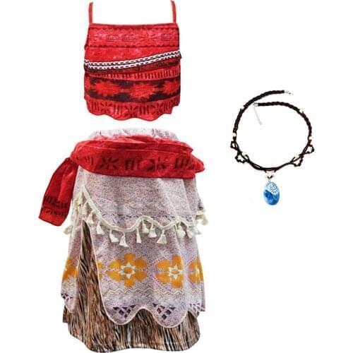 Summer Moana Dress for girls Vaiana Dresses Kids Party Cosplay Costumes With Wig and Collier