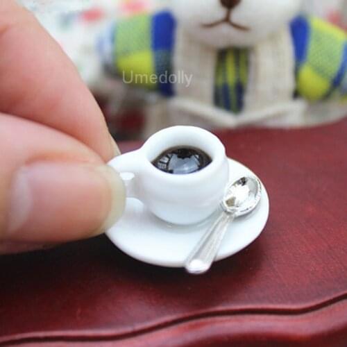 1 Set Mini Coffee Cup + Spoon for 1/6 Blyth Barbies Doll 1/12 Dollhouse Miniature Furniture Decoration Accessories Toy