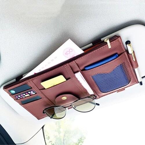 PU Multifunction Car Sun Visor Organizer Pen Card Glasses Holder Auto Sunshade Storage Bag Stowing Tidying 5 Colors