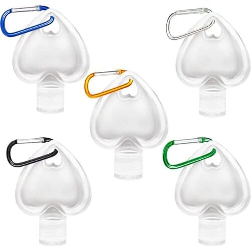 30pcs 50ml Heart Shape Refillable Bottle With Key Ring Hook Empty Travel Hand Sanitizer Bottle For Shampoo Toiletries Liquids