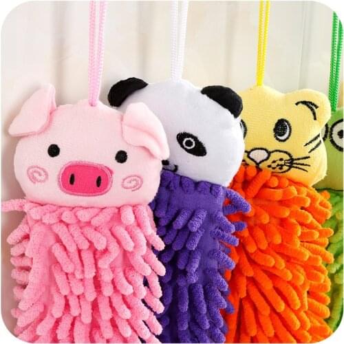 Soft Kitchen Hanging Towels Chenille Hand Face Wipe Towels Baby Kids Children Cartoon Animal Bathroom Washcloths Handkerchief
