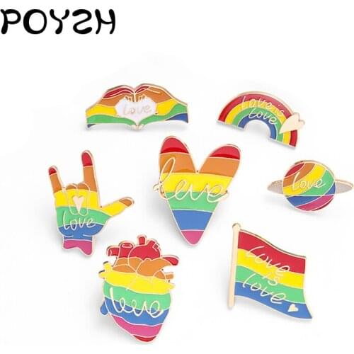 Rainbow Brooch Compare your heart Love your gesture flag heart earth pattern Lapel Pin Love has no borders Gay Badge