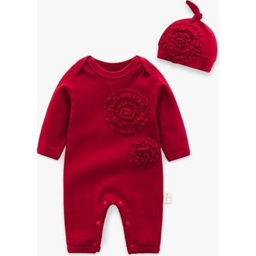 Christmas romper baby girls long sleeve jumpsuit big 3D flower design infant kids bodysuit for girls overalls children onesie