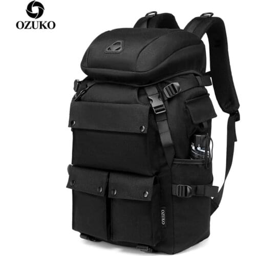 OZUKO Men Backpack Large Capacity Fashion Outdoor Travel Bags Laptop Waterproof BagPack Multi Pocket Male Backpack with Shoe Bag