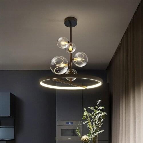 Modern LED Clear glass Ball Chandelier Dining Living room Black Hanging lamp Bar Cafe Restaurant Art decor Suspension luminaire