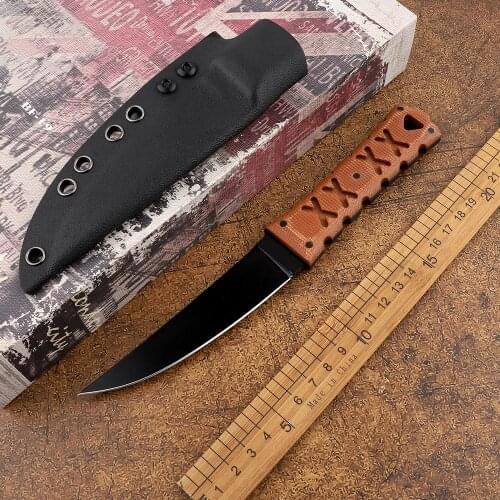 Outdoor Tactical survival Karambit pocket M2 fixed blade linen handle camping hunting ECD tool Kydex sheath straight knife