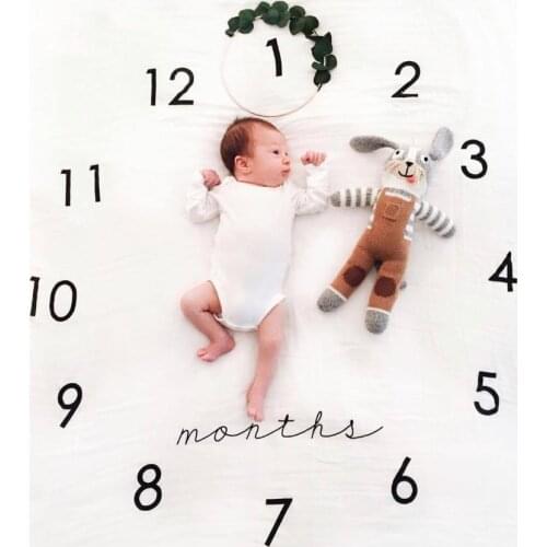 Newborn Baby Milestone Number Phone Pattern Cloud Balloon Flower Pattern Mat Blanket Photography Background Backdrop Cloth