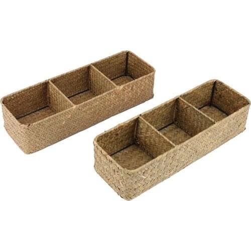 3-Section Wicker Baskets for Shelves, Hand-Woven Water Hyacinth Storage Baskets, 2-Pack Toilet Paper Basket