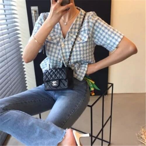 Tweed V-neck short coat small fragrant wind top