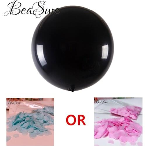 1set 36inch Black Latex round big Balloon with blue pink white confetti mixed Boy or Girl Baby Shower Gender Show Party Supplies