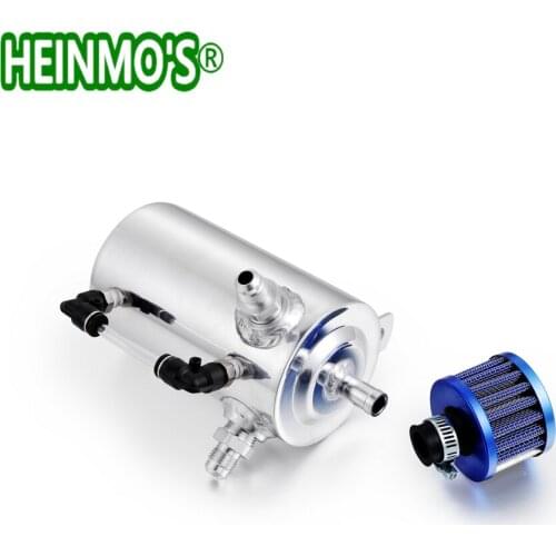 High Quality 0.5L/500ml Racing Car Aluminum Oil Catch Can/Breather Round Fuel Tank With 12mm Blue Oil Filter Universal