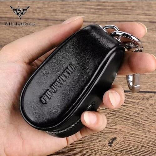 Williampolo Leather Mens key bag multifunctional small car key manager fashion business mens Mini Wallet mens key zipper bag