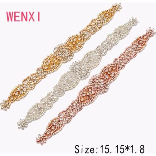 WENXI (10 pcs) Wholesale Bridal Gown Sash Crystal Rhinestones Appliques Accessory For Wedding Dress Belt WX963