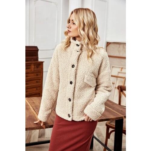 Womens Double-sided Fleece Lamb Hair Short Stand-up Collar Western Loose Single-breasted All-match Jacket Autumn Winter New