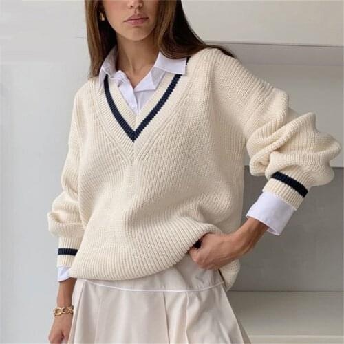Winter Women Korean Preppy Style Knitted Basic Sweater Pullover Long Sleeve Beige Casual Sweater Jumpers Tops Outerwear
