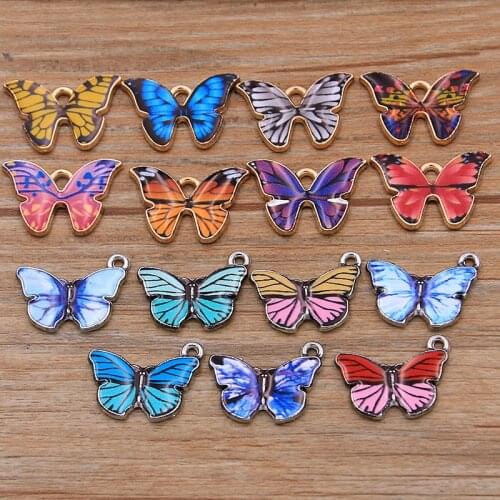 10PCS 2 Styles 8 Color Alloy Metal Drop Oil Colorful Butterfly Charms Animal Pendant For DIY Bracelet Necklace Jewelry Making