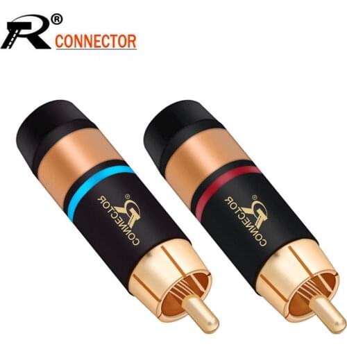 10pcs/lot RCA Connector Gold Plated Copper RCA Male Plug Wire Connector 6mm Cable Speaker Audio Adapter 5 Pairs Red+Blue