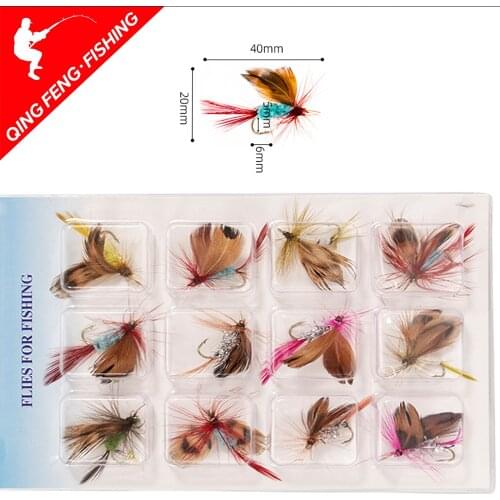 12pcs Lures Fly fishing Hooks Butter fly Insects Style Salmon Flies Trout Single Dry Fly Fishing Lure Fishing Tackle