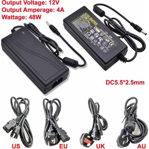12V 4A 48W Desktop Power Supply Adapter Transformer 110V~240V To DC 12V 5.5x2.5mm Jack Socket Include Plug Cable
