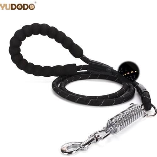 150cm Long Large Dog Leash Reflective Nylon Dogs Training Leashes Heavy Duty Pet Leads Round Rope with Buffer Spring