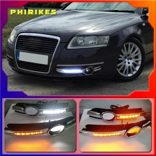 2pcs LED DRL For AUDI A6 C6 2005 2006 2007 2008 Car LED DRL Daytime Running Light Fog Lamp Grille And Waterproof Wire Of Harness