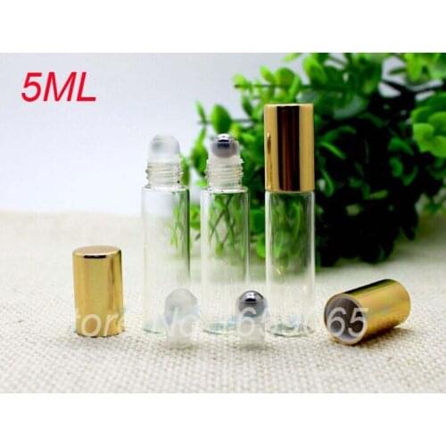 5ml clean roll on roller perfume atomizer sample bottles f essential oils roll-on refillable deodorant containers w golden lid