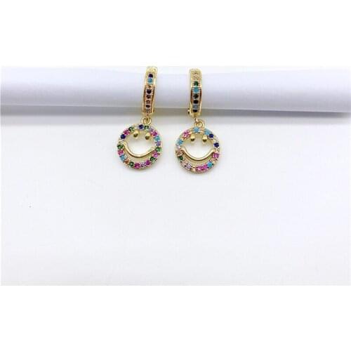 5Pairs/lot New Style Colorful Zircon Smile Face Drop Earrings For Lady