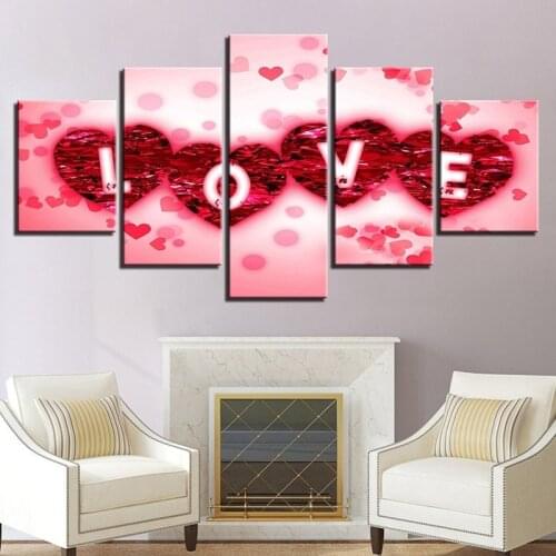 5 Pieces Mural Inkjet Painting Canvas Love Heart Living Room Bedroom Background Wall Decoration Painting Hanging Painting Core