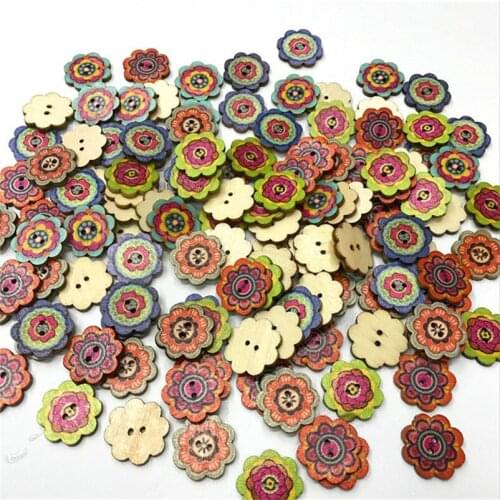 500PCS Vintage Wooden Buttons 2 Holes 20mm Mixed Buttons for Clothes DIY Buttons Decorative Clothing Craft Sewing Tools