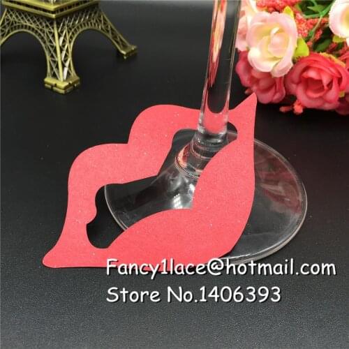 60X Wedding place cards for wine glass, sexy red lips wedding place name cards, diy paper wine claim for Table Mark Decoration