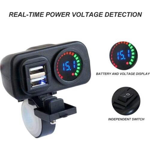 Refit Accessories 12V24V Motorcycle Dual USB Charger with LED Display Sockets Voltmeter Waterproof Motorcycle Accessories