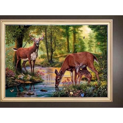 2020 New 5D DIY Diamond mosaic diamond embroidery Deer in the forest drink water embroidered Cross Stitch Home decoration Gift