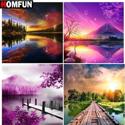 HOMFUN Diamond Painting Full Square/Round Diamond "Lake mountain" Pattern Embroidery Cross Stitch 5D Rhinestone Painting