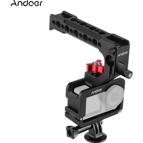 Andoer Metal Camera Cage with Cold Shoe Mount 1/4 Screw Interfaces Compatible with OSMO ACTION Vlogging Shooting Case