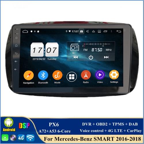 CarPlay DSP PX6 Android 10 Car DVD Player for Mercedes-Benz SMART 2016-2018 GPS Navigation Audio Stereo Radio WIFI Bluetooth 5.0