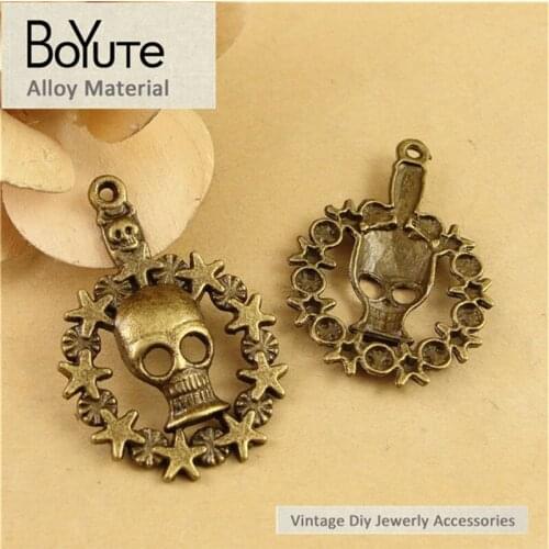 BoYuTe (40 Pieces/Lot) 47*33MM Wholesale Vintage Style Antique Bronze Plated Zinc Alloy Skull Pendant Diy Jewelry Accessories