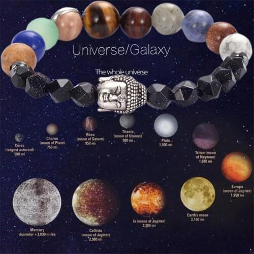 Nine Planets Solar System Bracelets Beaded Stones Stretchy Mala Meditated Buddha