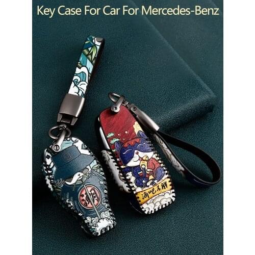 Genuine Leather Car Key Cover for Mercedes-Benz CLA180 CLS350 GLB GLA GLE GLC GLK GLS ML250 R320 S400 E-Class C260L E260 Keyfobs