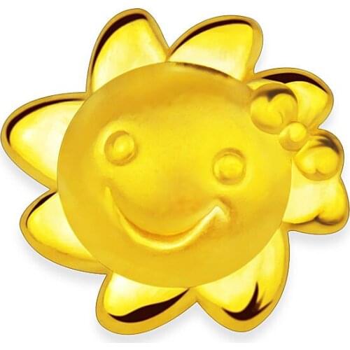 Pure 24K Yellow Gold Sun Flower Bracelet Women 3D Smiling face Loose beads Bracelet