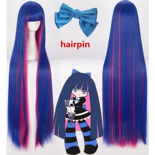 Panty & Stocking with Garterbelt Anarchy Stocking Cosplay Wigs 100cm/39inches Blue Pink Mix Long Straight Hair With free wig net
