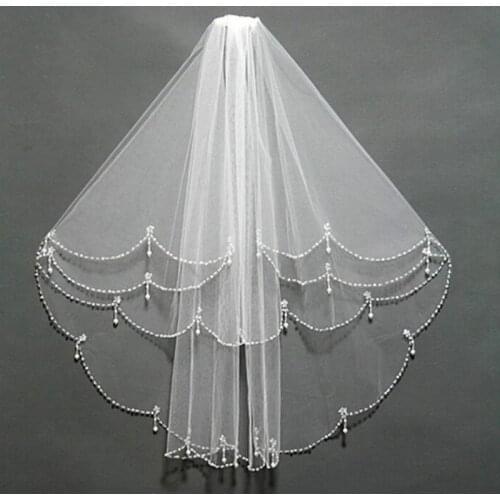 Bride Hair Comb Head Short Handmade Beaded Veil Sewn Headdress Wedding Accessories Velo Bridal Veils Marriage