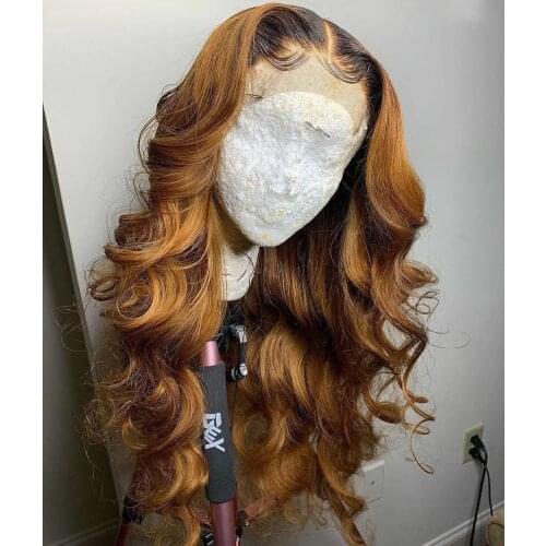 Ginger Brown Body Wave Lace Frontal Human Hair Wig With Baby Hair Middle Part Glueless 24 Inches Long Lace Wig Pre Plucked