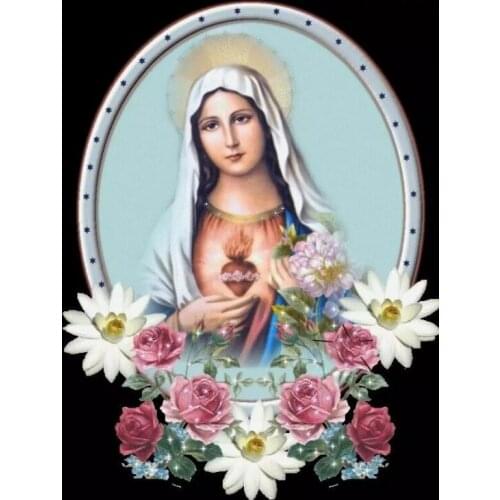 DIY Full Diamond Painting Holy Christian Virgin Mary Flower Cross Stitch 5D Embroidery Religion Mural Sewing Art Room Decoration