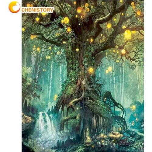CHENISTORY 60x75cm Frame Painting By Number For Adults Tree Picture By Numbers Acrylic Paint On Canvas Home Decor Artcraft