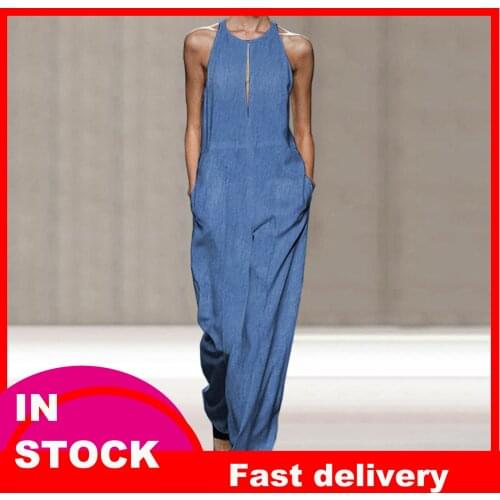 40# Wide Leg Bib Overalls Women Sleeveless Jumpsuits Overalls Jumpsuit Solid Summer Denim Overalls Vrompers Jumpsuit Комбинезон
