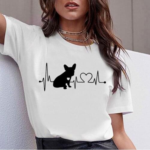 Korea Ulzzang French Bulldog Print Tshirts Summer Short Sleeve Tops Cute Dogs Printed Tees Fashion Casual O-neck T-shirt