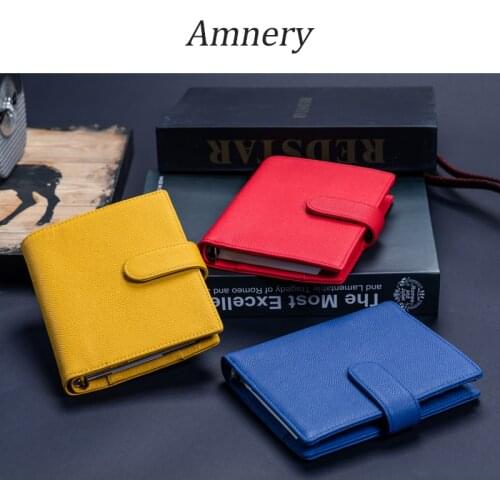 Amnery Leather Notebook Cover A7 Pocket, 6 Round Ring Binder Journal Refillable for Pocket Filler Paper
